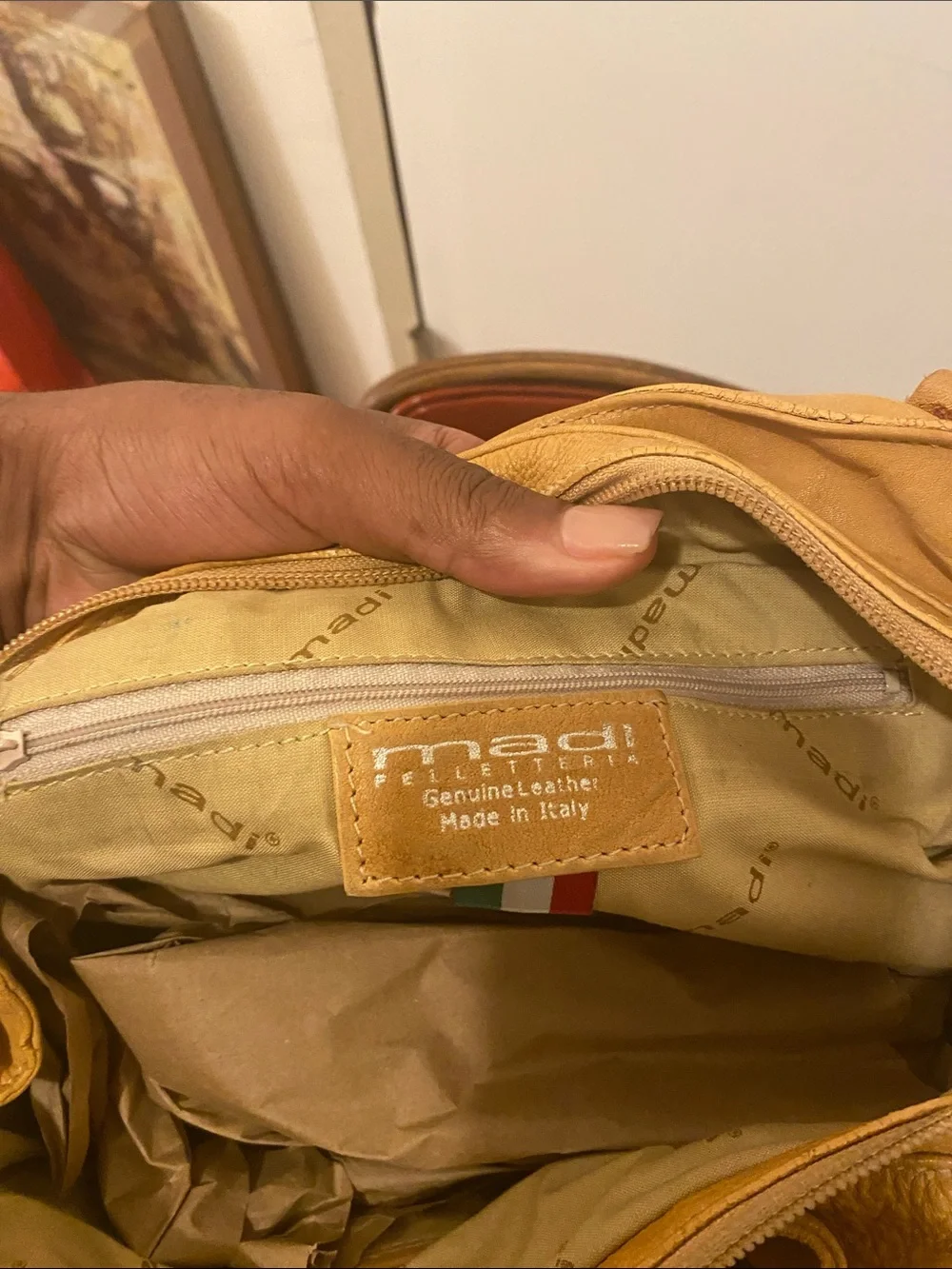 Leather Satchel Handbag in Mustard Yellow - Unbranded